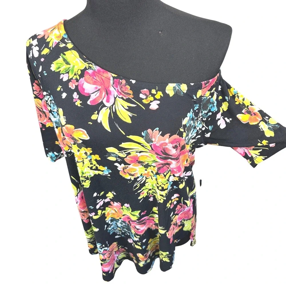 Torrid Super Soft Floral Off Shoulder Tunic Top Plus Size 1X Black Callie - Picture 4 of 12